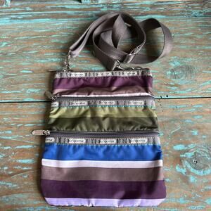 LeSportsac Madison Bag Cross-Body Purse Adjustable Strap Multi Color Striped Zip